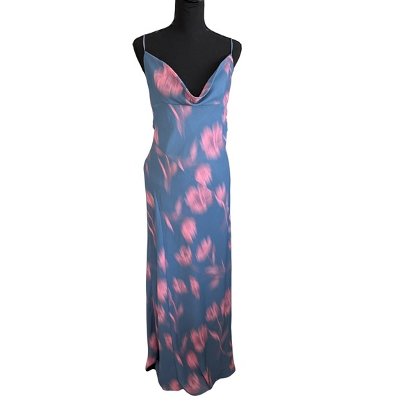 ZARA Womens Slip Maxi Dress Blue Pink Cowl Backless Size M Resort Vacation - Picture 2 of 8